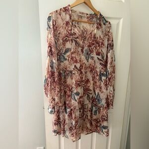 Black Tape floral chiffon balloon sleeve sheer dress small oversized